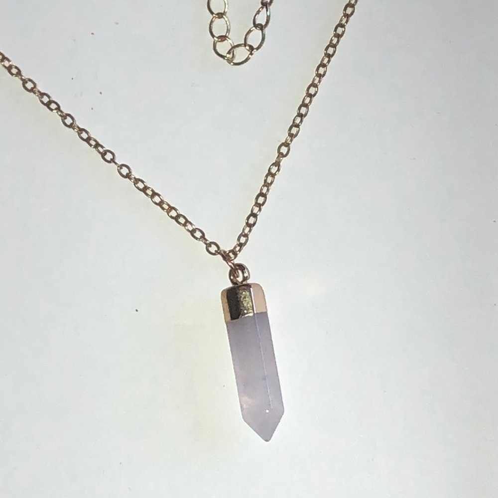 Gold Tone Chain Rose Quartz Point Pendant Necklace